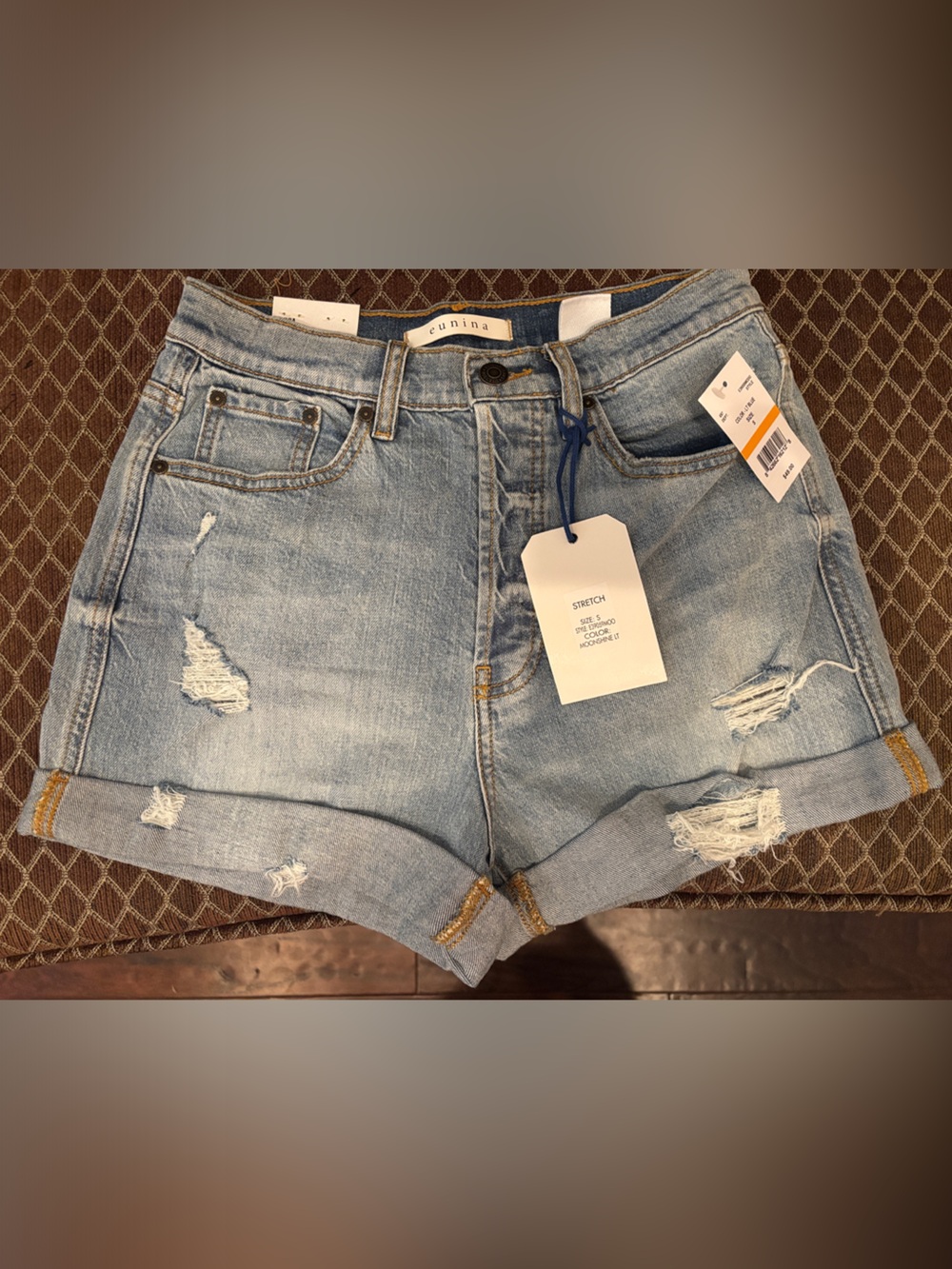 eunina Light Blue Distressed Denim Shorts